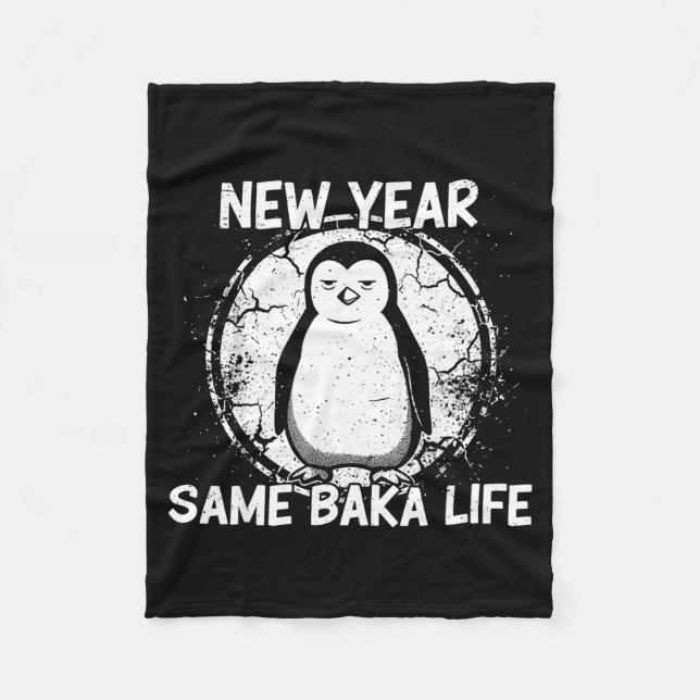 New Year Same Baka Life Baka Penguin  Fleecedecke (Vorderseite)