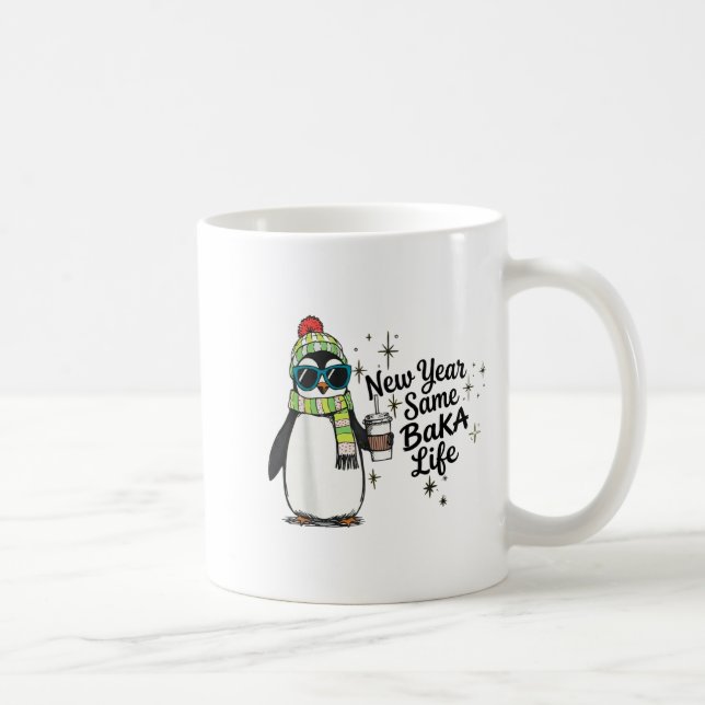 New Year Same Baka Life Penguin Meme Joke  Kaffeetasse (Rechts)