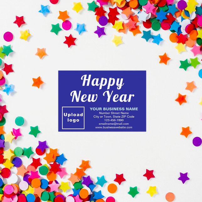 New Year Small Blue Flat Card (Business brand with New Year greeting on small blue flat card)