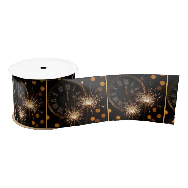 New Year Sparklers On a Midnight Clock Satinband (Spule)