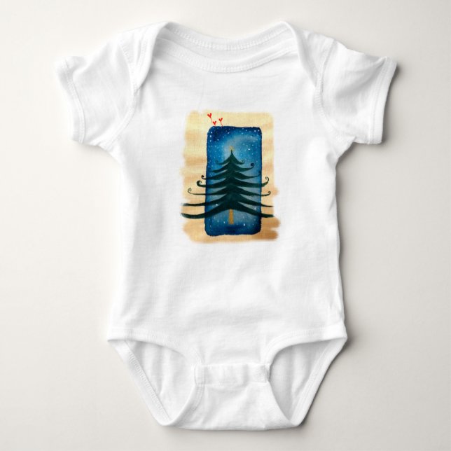 New Year Tree Baby Jersey Bodysuit, White Baby Strampler (Vorderseite)