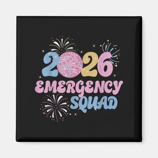 New Years 2026 Eve Emergency Squad Disco Ball Fire Magnet (Vorne)