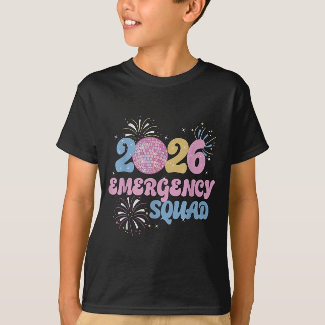 New Years 2026 Eve Emergency Squad Disco Ball Fire T-Shirt (Vorderseite)