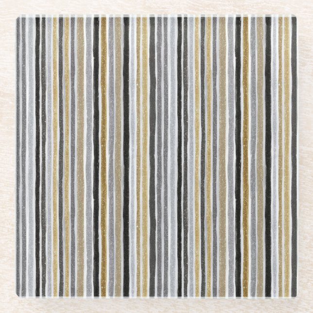 New Year's Blue Gold Black Stripes Glasuntersetzer (Vorderseite)