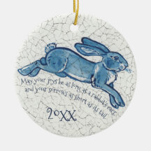 New Years Blue White Rabbit Bunny Delft Dedham