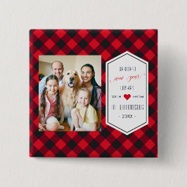 New Years Buffalo Kariert Holiday Gruß Foto Button