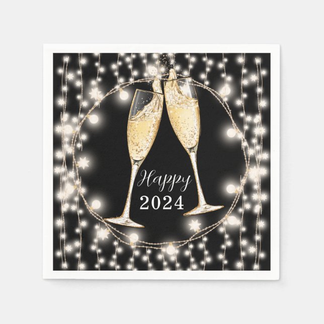 New Years Champagne Brille String Lights 2024 Serviette (Vorderseite)