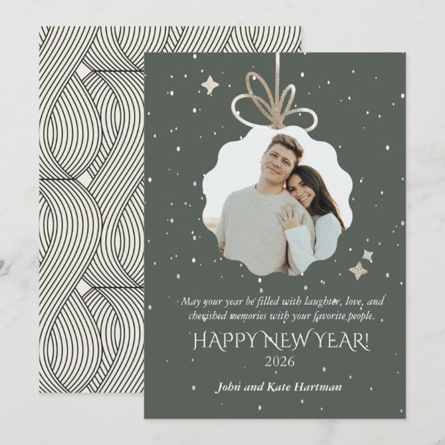 New Years Dark Holiday Green with Photo  (Vorne/Hinten)