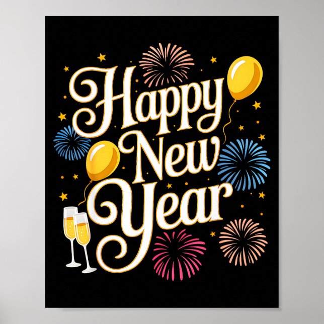 New Years Eve 2026 Party Countdown Fireworks Happy Poster (Vorne)