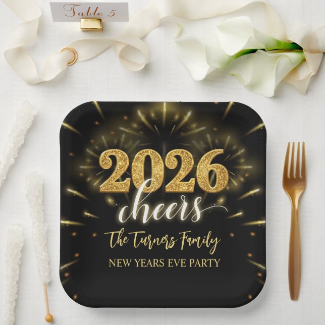 New Year's Eve 2026 Party Gold & Black Pappteller (Hochzeit)