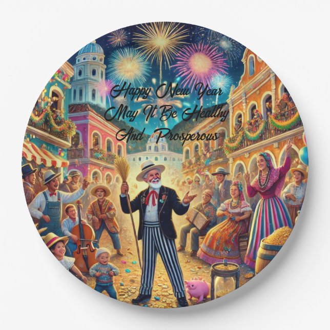 New Year's Eve Celebration El Año Viejo Pappteller (Vorderseite)