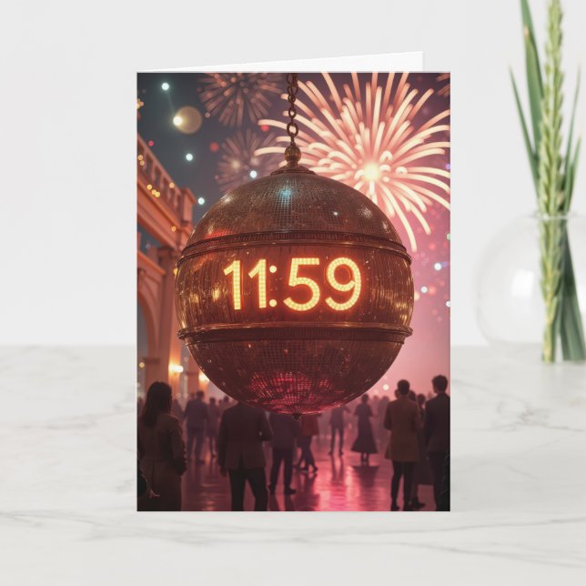 New Year's Eve Countdown Clock with Fireworks Karte (Vorderseite)
