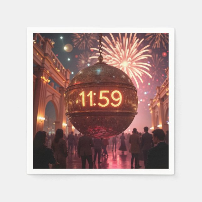 New Year's Eve Countdown Clock with Fireworks Serviette (Vorderseite)