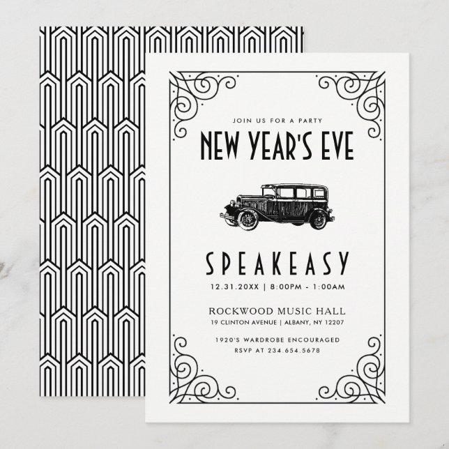 NEW YEAR'S EVE PARTY EINLADUNG | 1920’s Speakeasy (Vorne/Hinten)