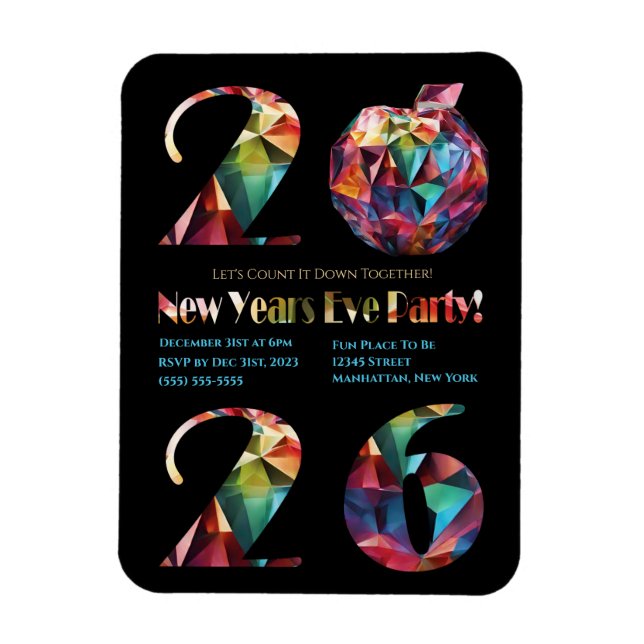 New Year's Eve Party Invitation-Colorful- Magnet (Vertikal)