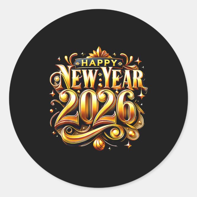 New Years Eve Party Supplies 2026 Happy New Year F Runder Aufkleber (Vorderseite)