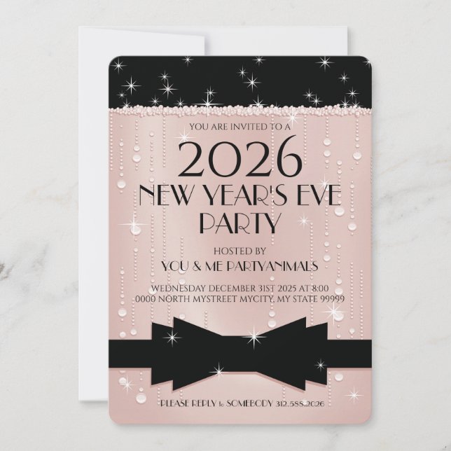 New Year's Eve Pink Champagne Bubbles Invitation Einladung (Vorderseite)