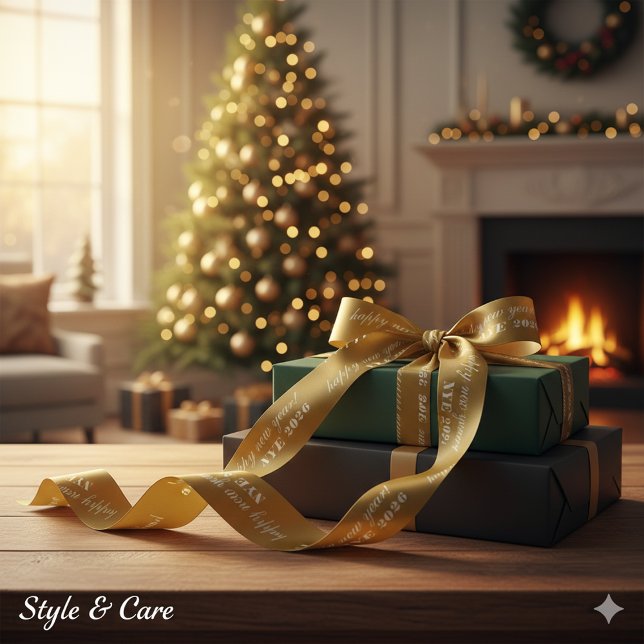 New Years Eve Satin Ribbon with Yellow Brown Tones Satinband (New Years Eve Satin Ribbon with Yellow Brown Tones)