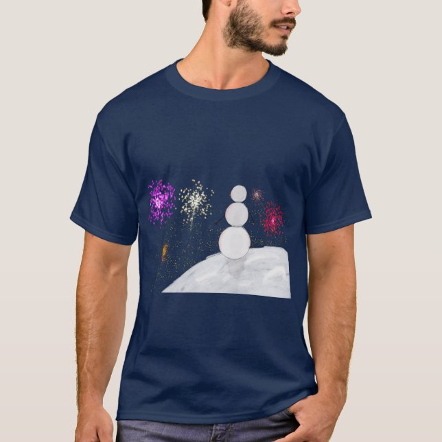 New Year's Eve Snowman and Fireworks T-Shirt (Vorderseite)