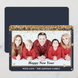 New Years Gold Glitzer Frame Family Foto Feiertagskarte