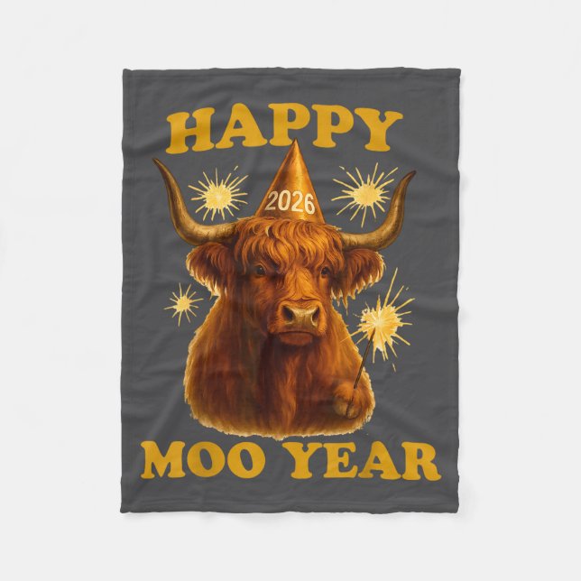 New Years Highland Cow Scottish Nye Party Farm Ani Fleecedecke (Vorderseite)