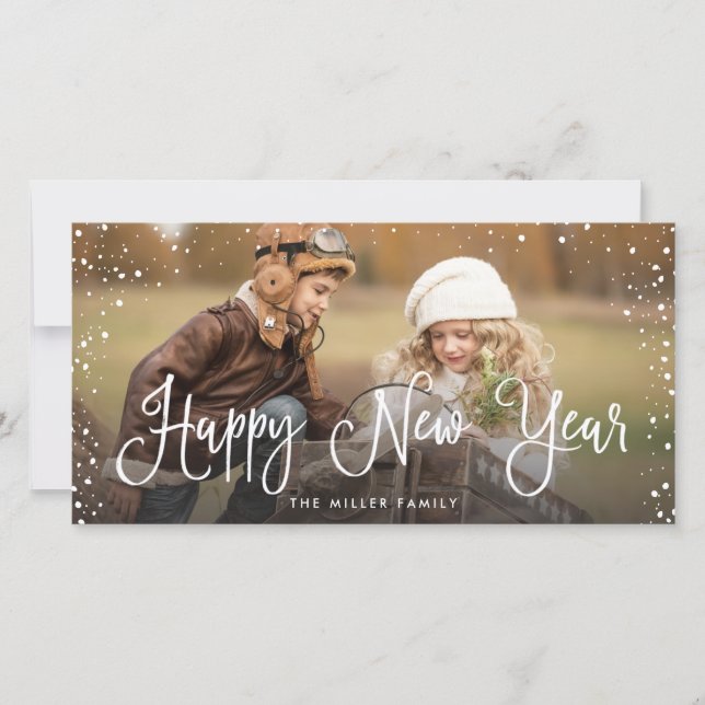 New Years Holidays Snow Foto Feiertagskarte (Vorderseite)