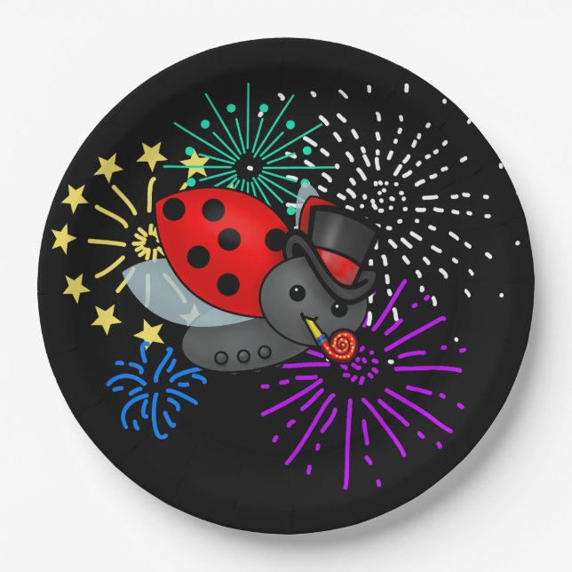 New Years Ladybug Pappteller (Vorderseite)