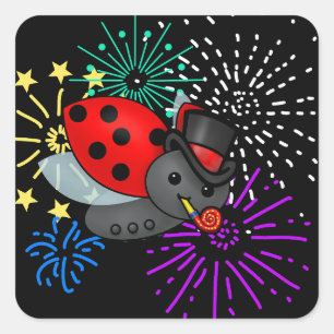 New Years Ladybug Quadratischer Aufkleber
