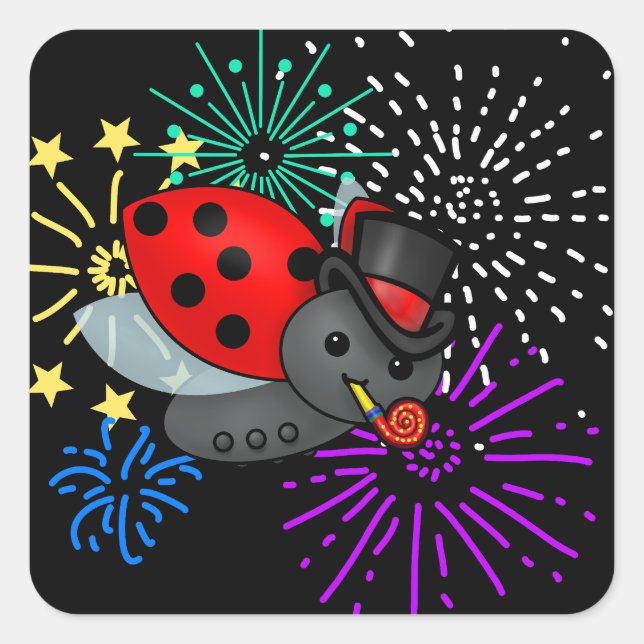 New Years Ladybug Quadratischer Aufkleber (Vorderseite)