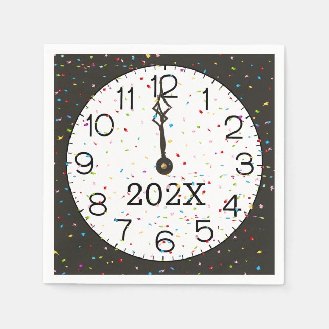 New Years Mitternacht-Uhr-Party Serviette (Vorderseite)