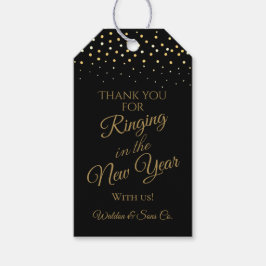 New Years Party Black and Gold Glitzer Vielen Dank Geschenkanhänger
