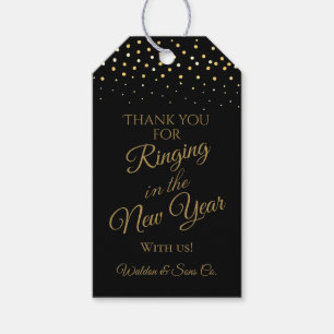 New Years Party Black and Gold Glitzer Vielen Dank Geschenkanhänger