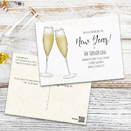 New Years Party Champagne Bubbly Watercolor Postkarte
