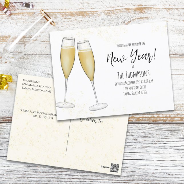 New Years Party Champagne Bubbly Watercolor Postkarte (Von Creator hochgeladen)