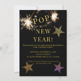 New Years Party Invite Sparklers Gold Invitation Einladung