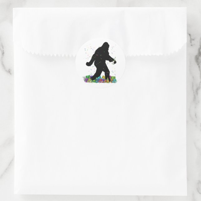 New Years Party Sasquatch Runder Aufkleber (Tasche)