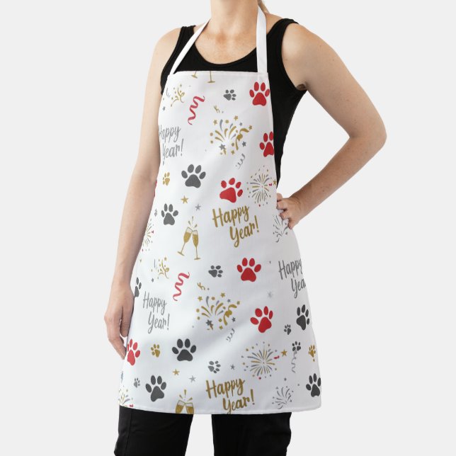 New Year's Paw Print Celebration Pattern Apron Schürze (InSitu)