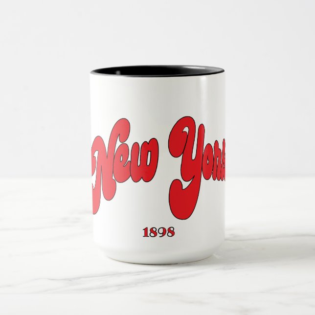 New-York 1898 rotes Bogen-Logo-Typografie  Tasse (Zentrum)