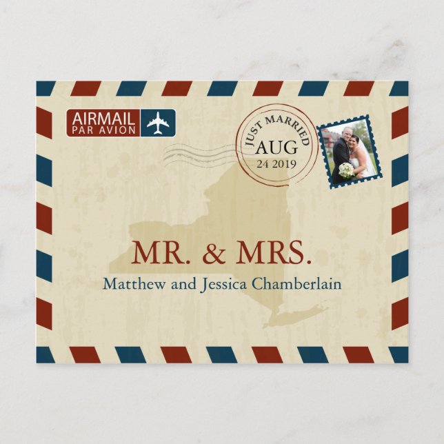 New York Airmail | Hochzeit Danke Postkarte (Vorderseite)