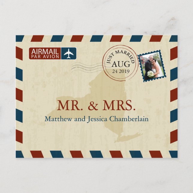 New York Airmail | Hochzeit Danke Postkarte (Vorderseite)