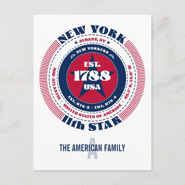 New York, Albany, NY, Patriotic, Monogram Postkarte (Vorderseite)