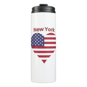 New York American Flag Heart Thermosbecher