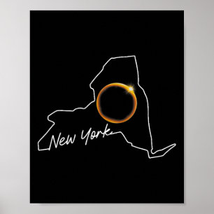 New York April 8 Total Solar Eclipse US Karte Insg Poster