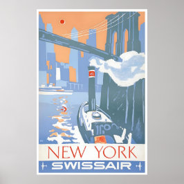 New York Art Swiss Air Reiseplakat Hafen Druck Poster