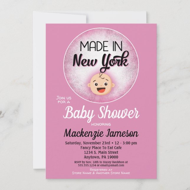 New York Baby Shower Funny Pink Girls Einladung (Vorderseite)