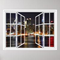 New York bei Night White 24 Pane Open Window Poste