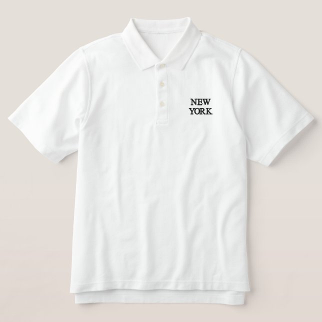New York bestickt Mens Polo Shirt White (Design Front)