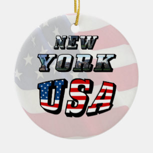 New York Bild und USA-Flagge Text Keramikornament