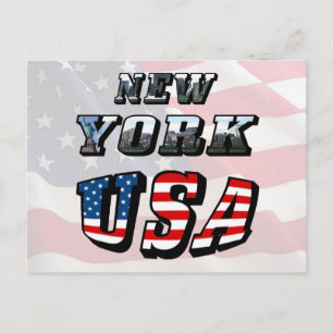 New York Bild und USA-Flagge Text Postkarte