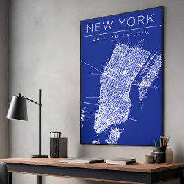 New York Blueprint Map Poster Coordinates Wall Art